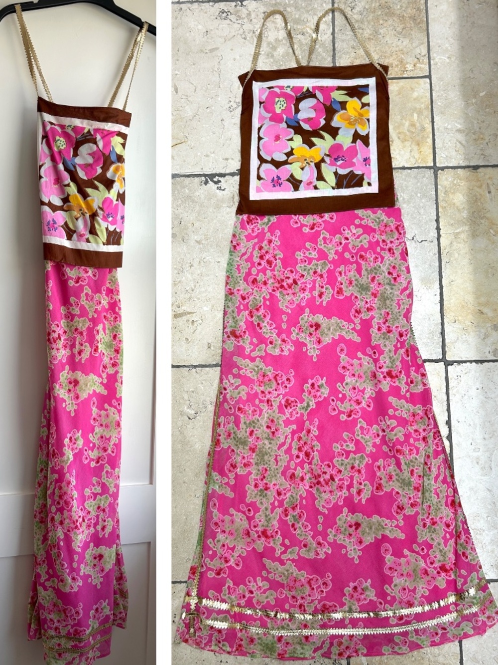 Cythia Rowley NWOT Sleeveless Cross Back Strap Cotton Pink Floral Maxi Dress 2
